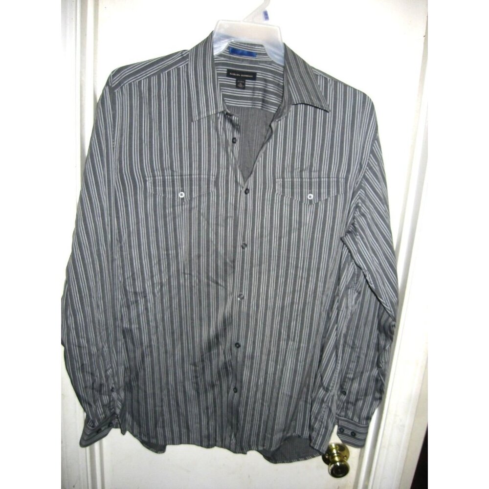 Banana Republic Mens Gray White Striped Dress Shirt XL 17-17.5 Long Sleeve
